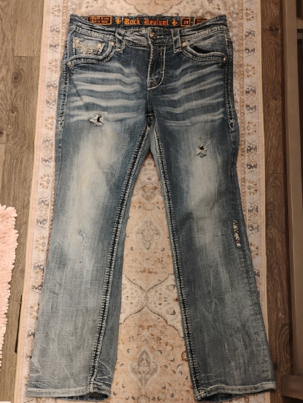 Rock Revival Mens Faded Blue Boot Cut Jeans